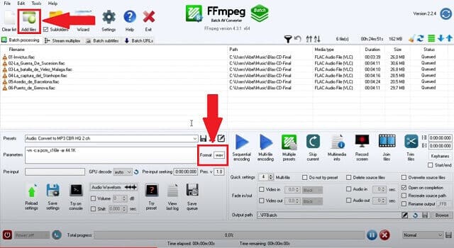 AVI MOV FFmeg Launch Add Files Format Step1