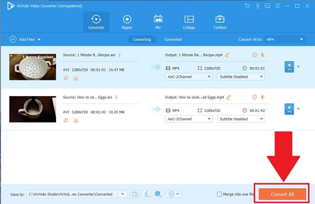 AVI MOV AVAide يبدأ تحويل Step4