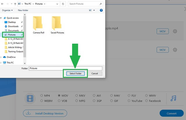 AVI MOV AVAide Pilih Folder Langkah4