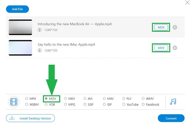 Formato de configuración de AVI MOV AVAide Paso 3