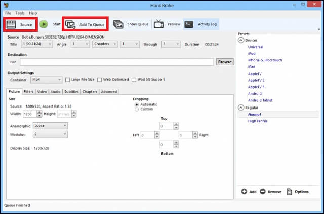 Handbrake Launch Add Queue Step1 Convert AVI To MP4