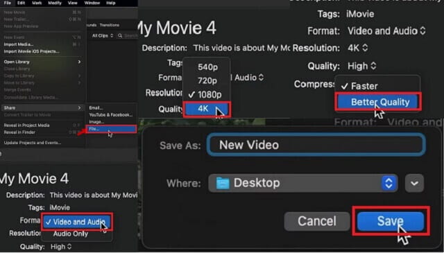 iMovie Ajuster les paramètres Étape 2 Convertir AVI en MP4