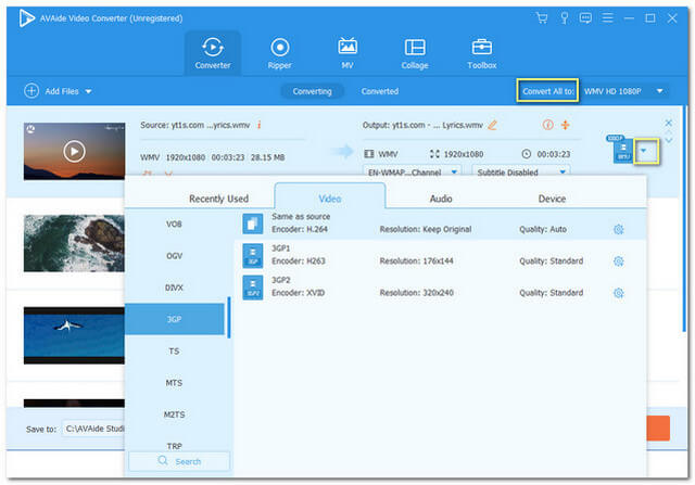 Archivo de configuración WMV 3GP