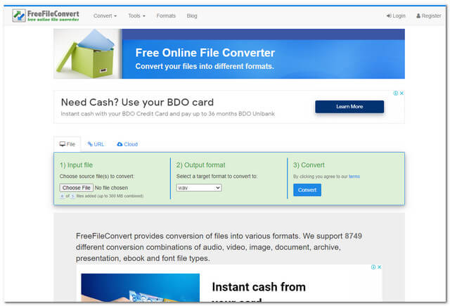 Arquivo AVI WAV FreeFileConvert