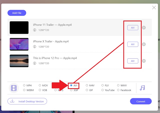 M4V AVI AVAide Format Seçin