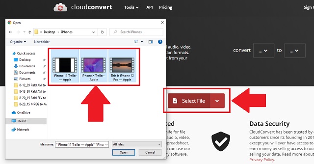 M4V AVI CloudConvert อัปโหลด