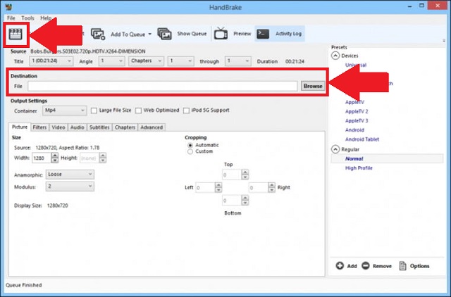 M4V AVI HandBrake ติดตั้งนำเข้า