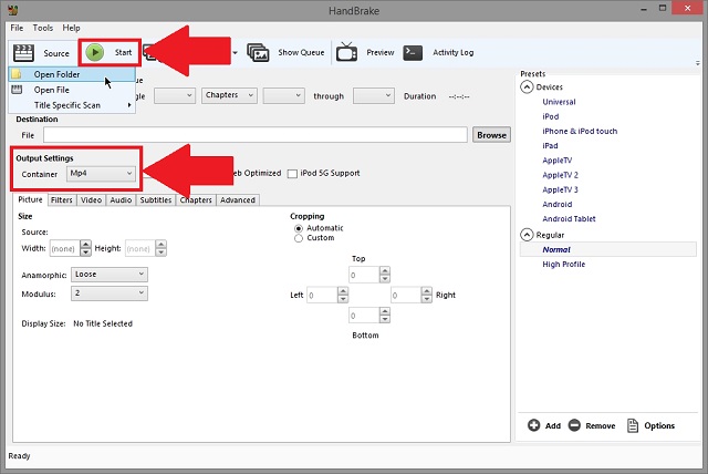 Formato de carga M4V AVI HandBrake