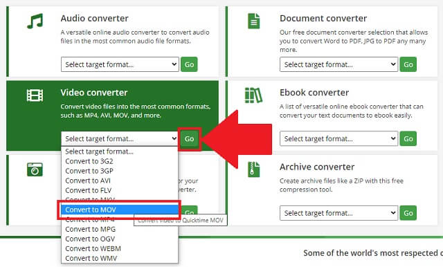 M4V MOV Onlineconvert เลือกรูปแบบ