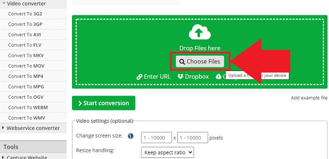 M4V MOV Online Converter arquivos de importação