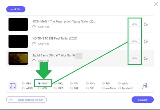 MKV MOV AVAide Format Select