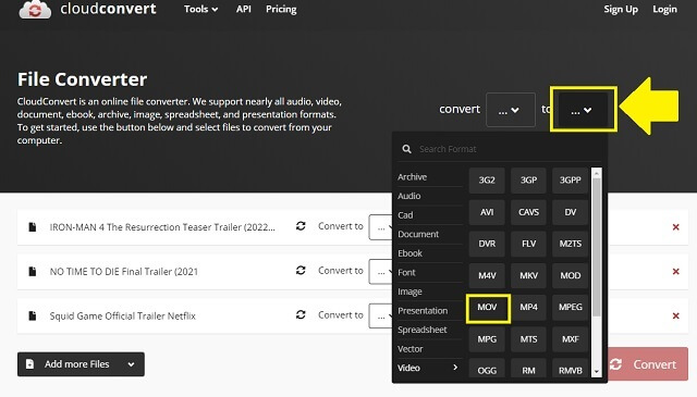 MKV MOV Cloudconvert-format