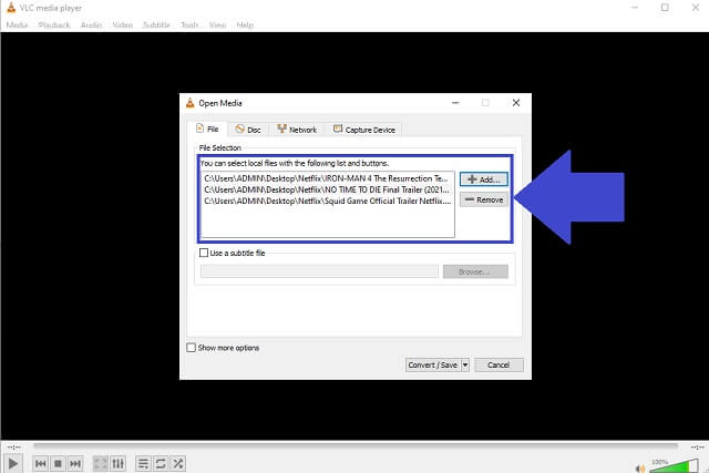 MKV MOV VLC-Upload-Dateien