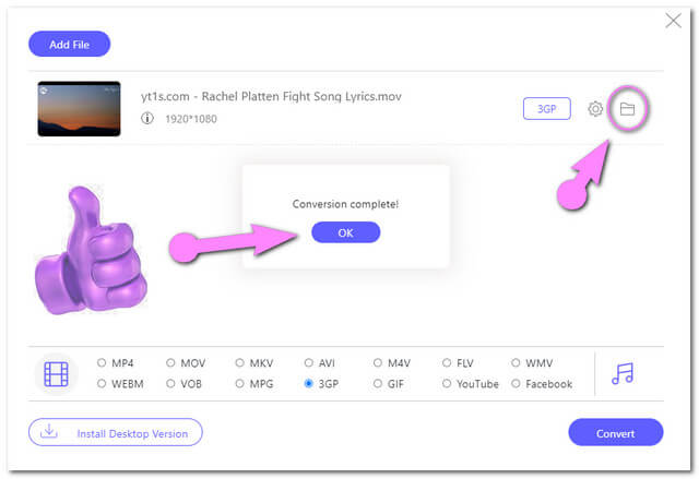 Fichier converti en ligne MOV 3GP