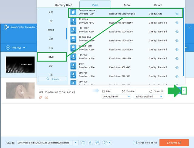 MOV DivX AVAide Elegir formato