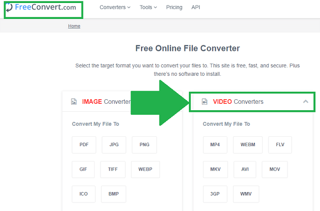 MOV DivX Freeconvert Selecionar formato