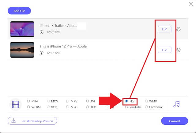 MOV FLV AVAide Format Seçin