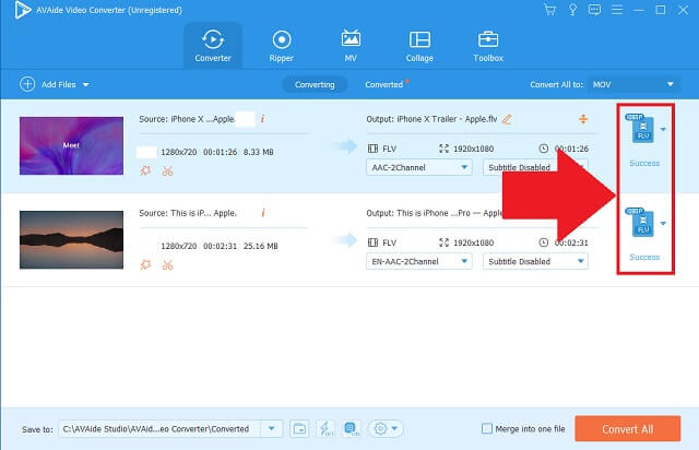 MOV FLV AVAide processo completo