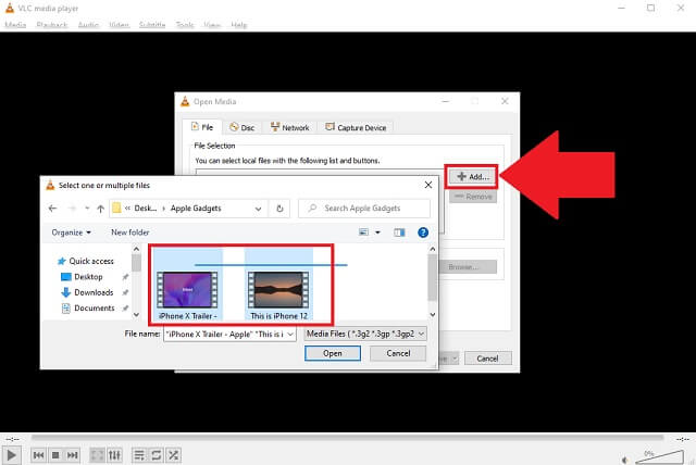 MOV FLV VLC Tambahkan File