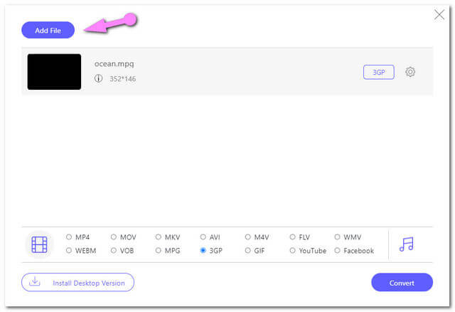 MPEG 3GP Çevrimiçi Dosya Ekle