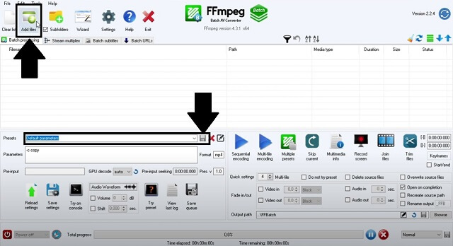 MPEG AVI FFmpeg Adăugați fișiere