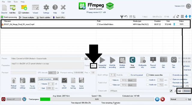 Zapisywanie folderu MPEG AVI FFmpeg