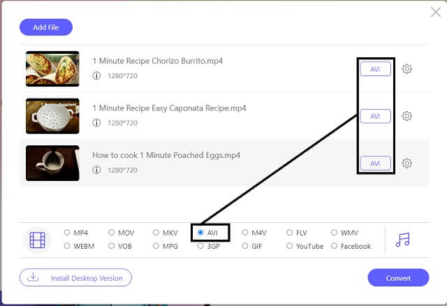 MPEG AVIAVAideフォーマットの変更