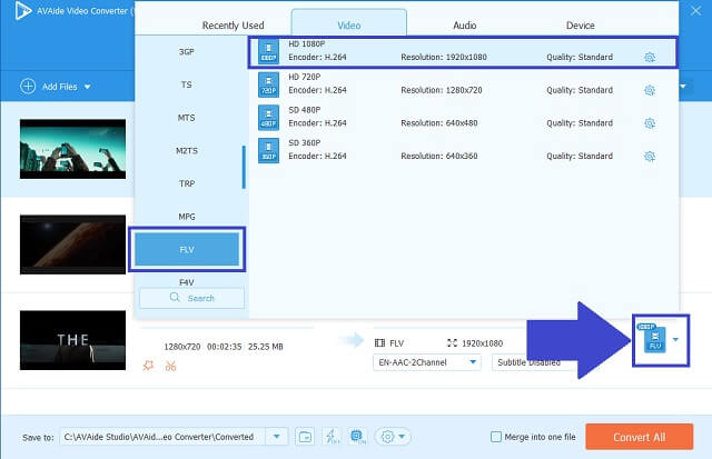 MPEG FLV AVAide Pilih Format