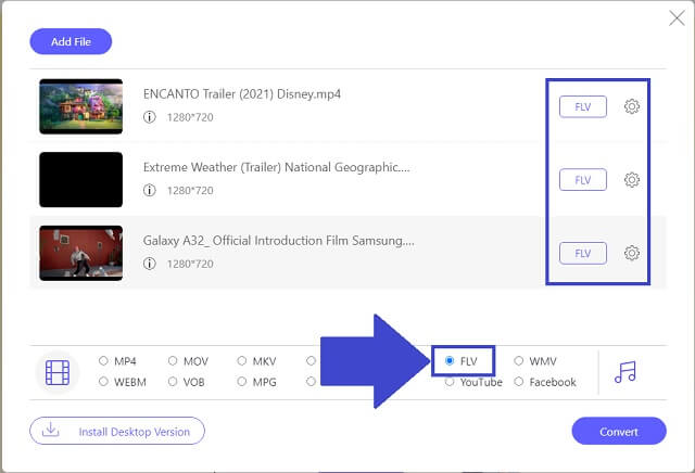 MPEG FLV AVAide Select Output