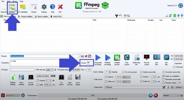 MPEG FLV FFmpeg Iniciar conversão