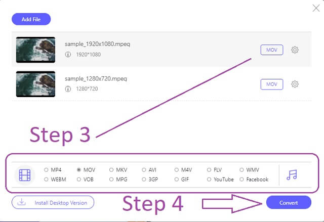 MPEG MOV Dalam Talian Tukar Fail