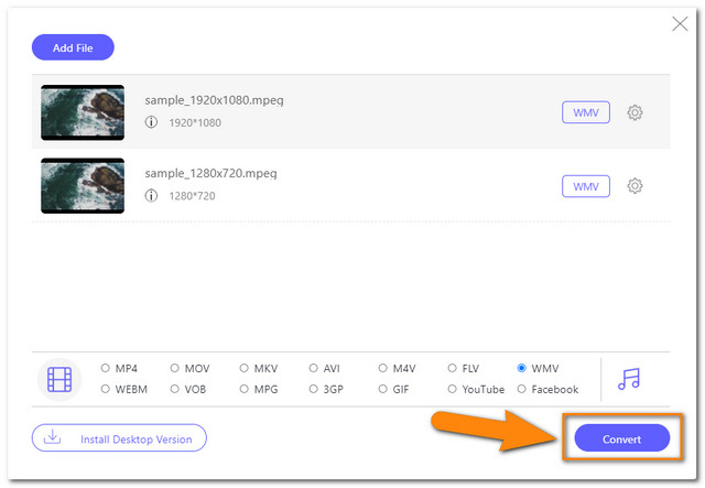 File di conversione online MPEG WM