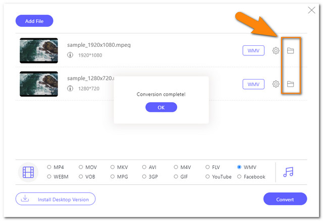 Fișier convertit online MPEG WM