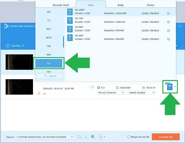 MTS FLV AVAide Pilih Format