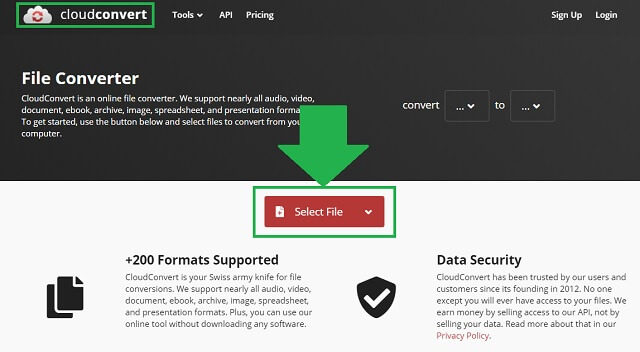 Importazione di MTS FLV Cloudconvert