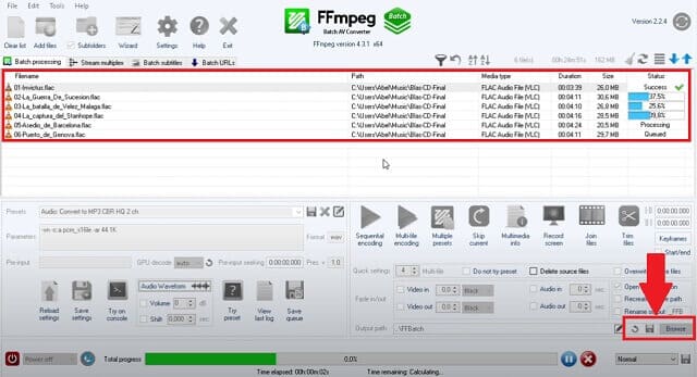 SEF FLV FFmpeg Commencer le processus