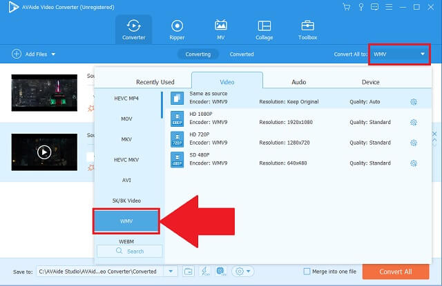 VOB WMV AVAide Formatı