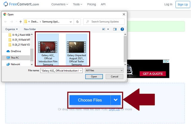 WebM AVI Freeconvert Dosyaları Seçin