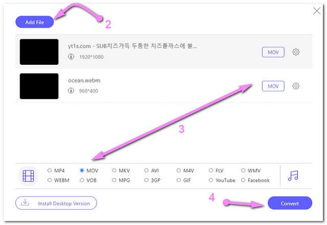 WebM MOV Convertir archivo en línea