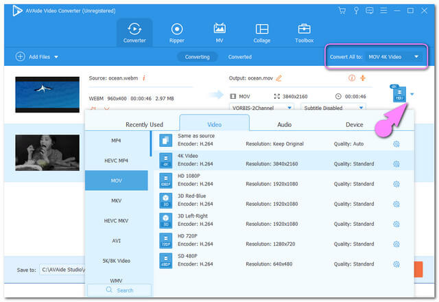 Archivo de configuración MOV de WebM