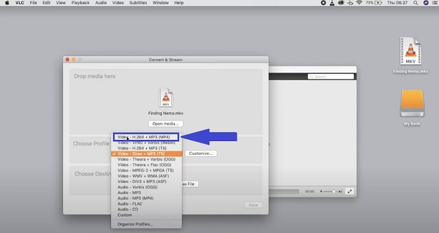 WebM MP4 VLC फ़ाइल गंतव्य सेट करें