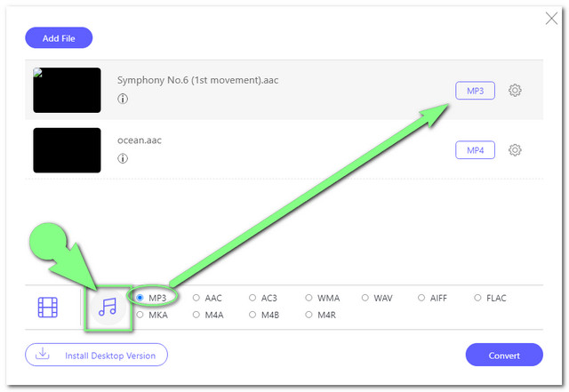 ملف مجموعة MP3 عبر الإنترنت AAC