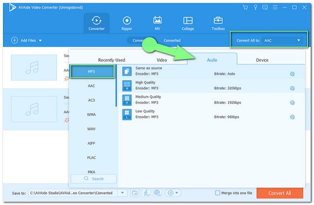 AAC MP3 Set datoteka