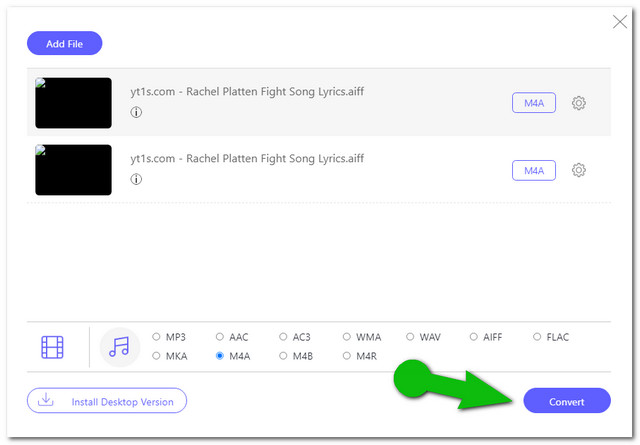 Fichier de conversion en ligne AIFF M4A