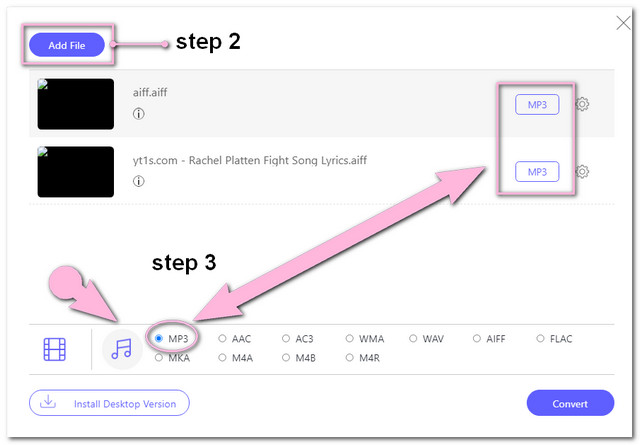 AIFF MP3 ไฟล์ตั้งค่าออนไลน์