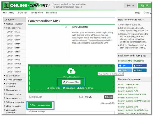 ملف CAF MP3 Onlineconvert