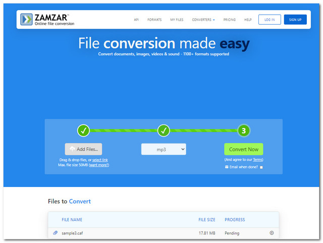 CAF MP3Zamzarファイル