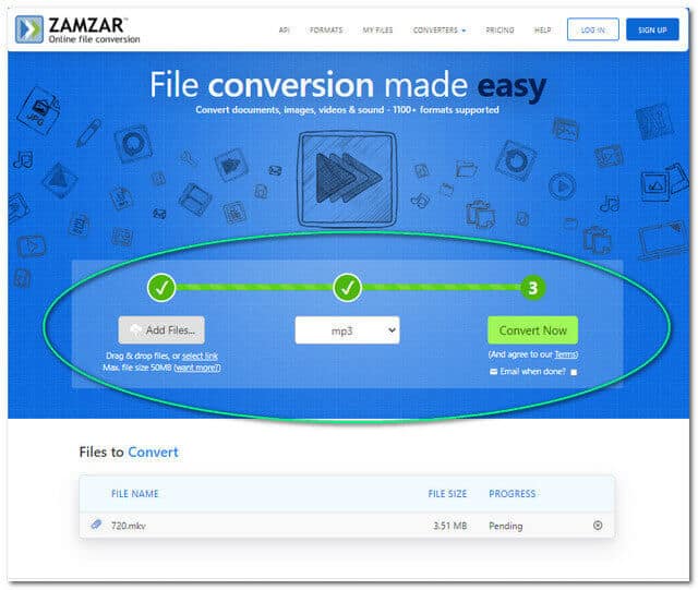 MKV MP3Zamzarファイル