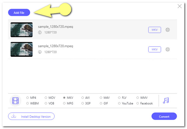 Arquivo de upload MPEG MKV