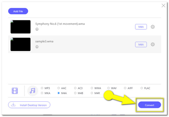 Fichiers de conversion en ligne WMA M4A